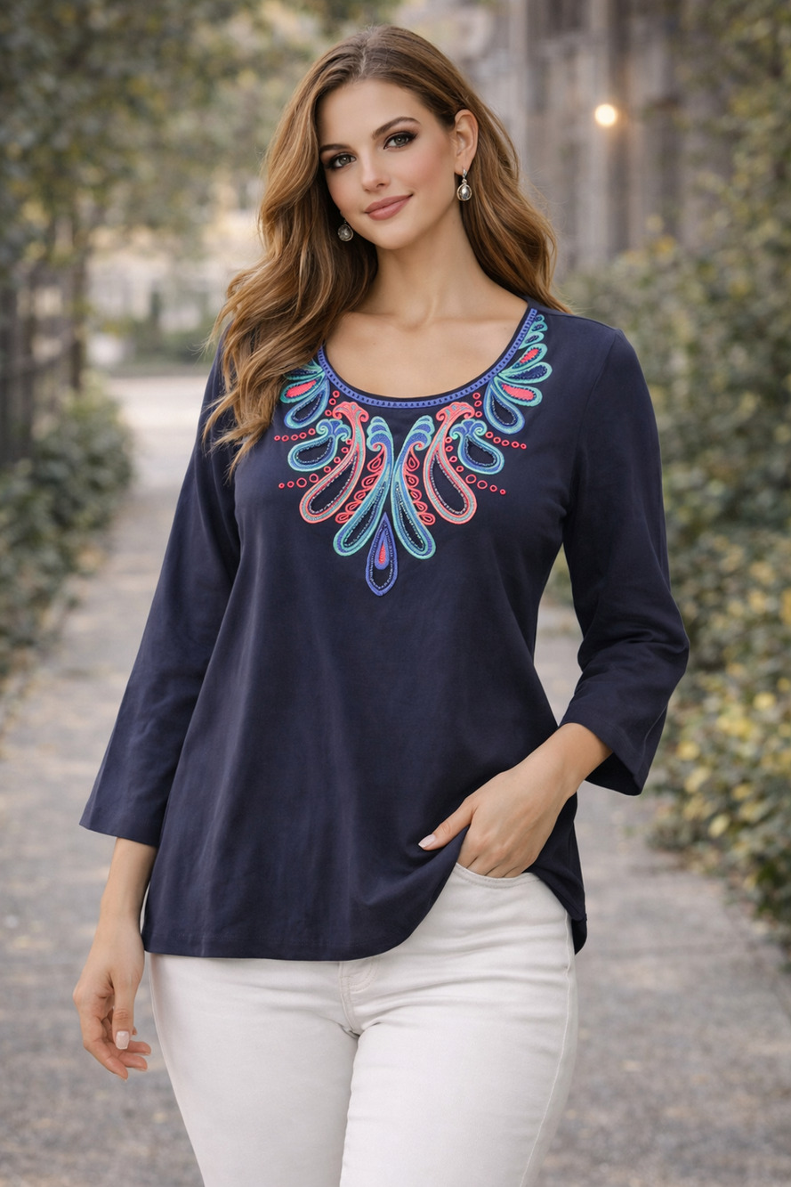 Lilly Pulitzer Navy Embroidered Tunic Top Blouse Womens S Boho Resort Beach prep